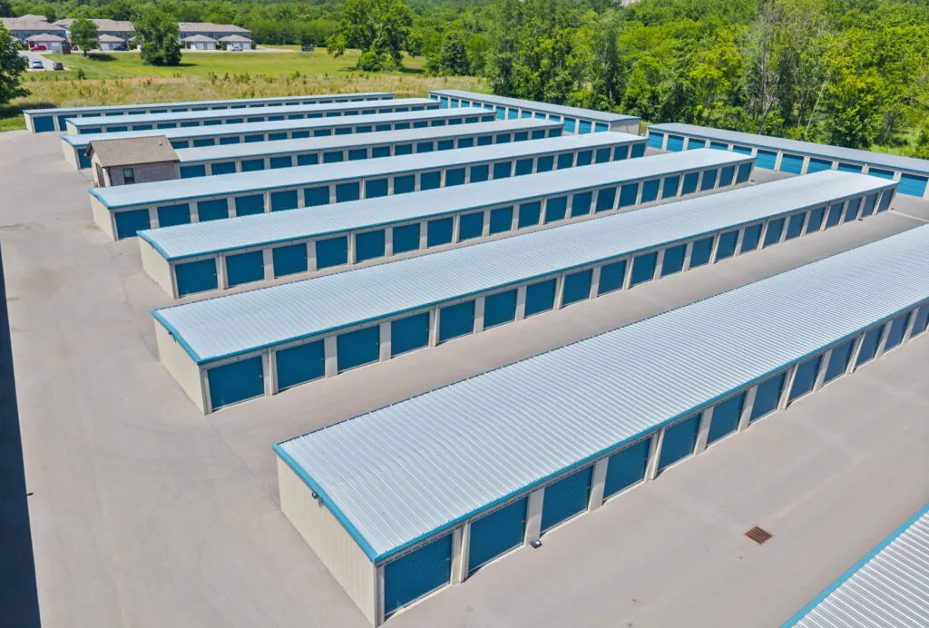Aerial view of Riverbend Self Storage facility in Hopkinsville Kentucky